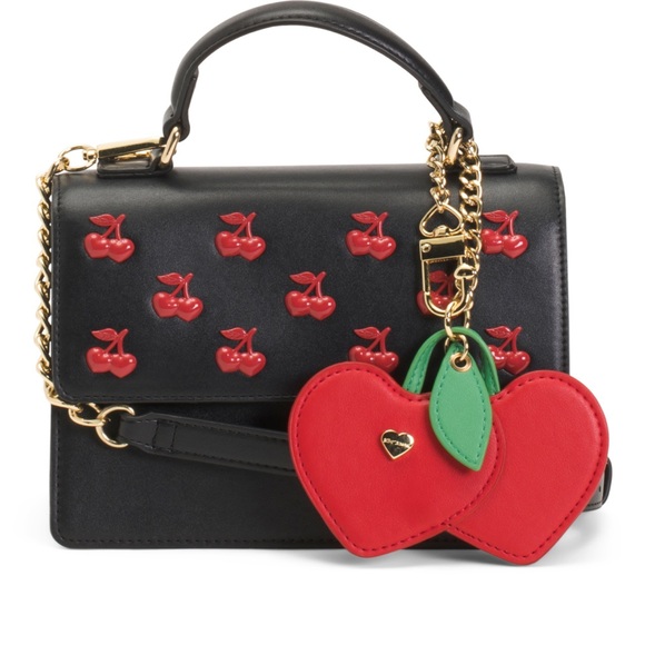 Betsey Johnson Handbags - Betsey Johnson Black Crossbody Bag with Red Cherries & Heart Charms